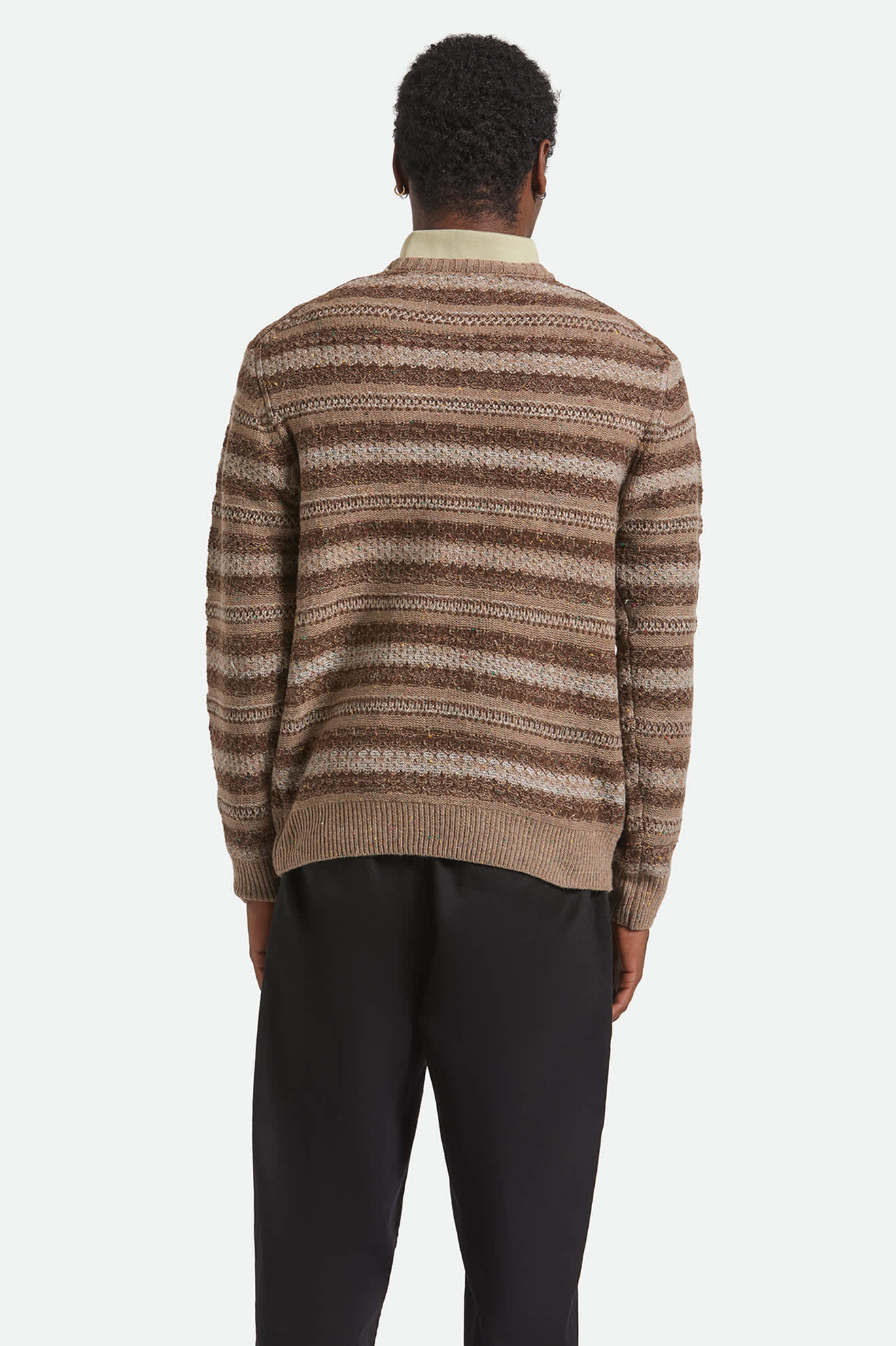 Men's Midnight Crew Sweater in the color Multi Neutral Stripe - Men's Back View