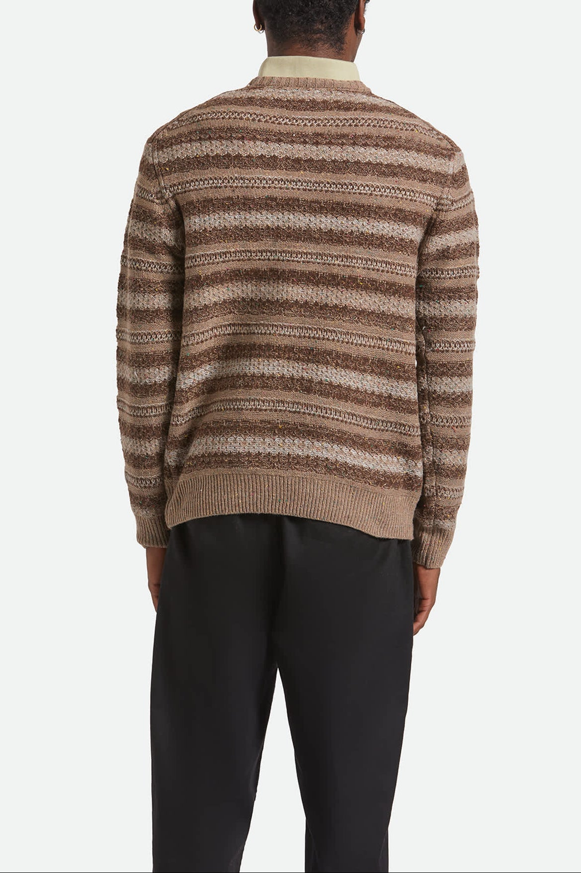 Men's Midnight Crew Sweater in the color Multi Neutral Stripe - Men's Back View