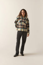 Women's Bowery Women's Soft Brushed Flannel in the color Off White Black/Tranquil Blue - Women's Front View