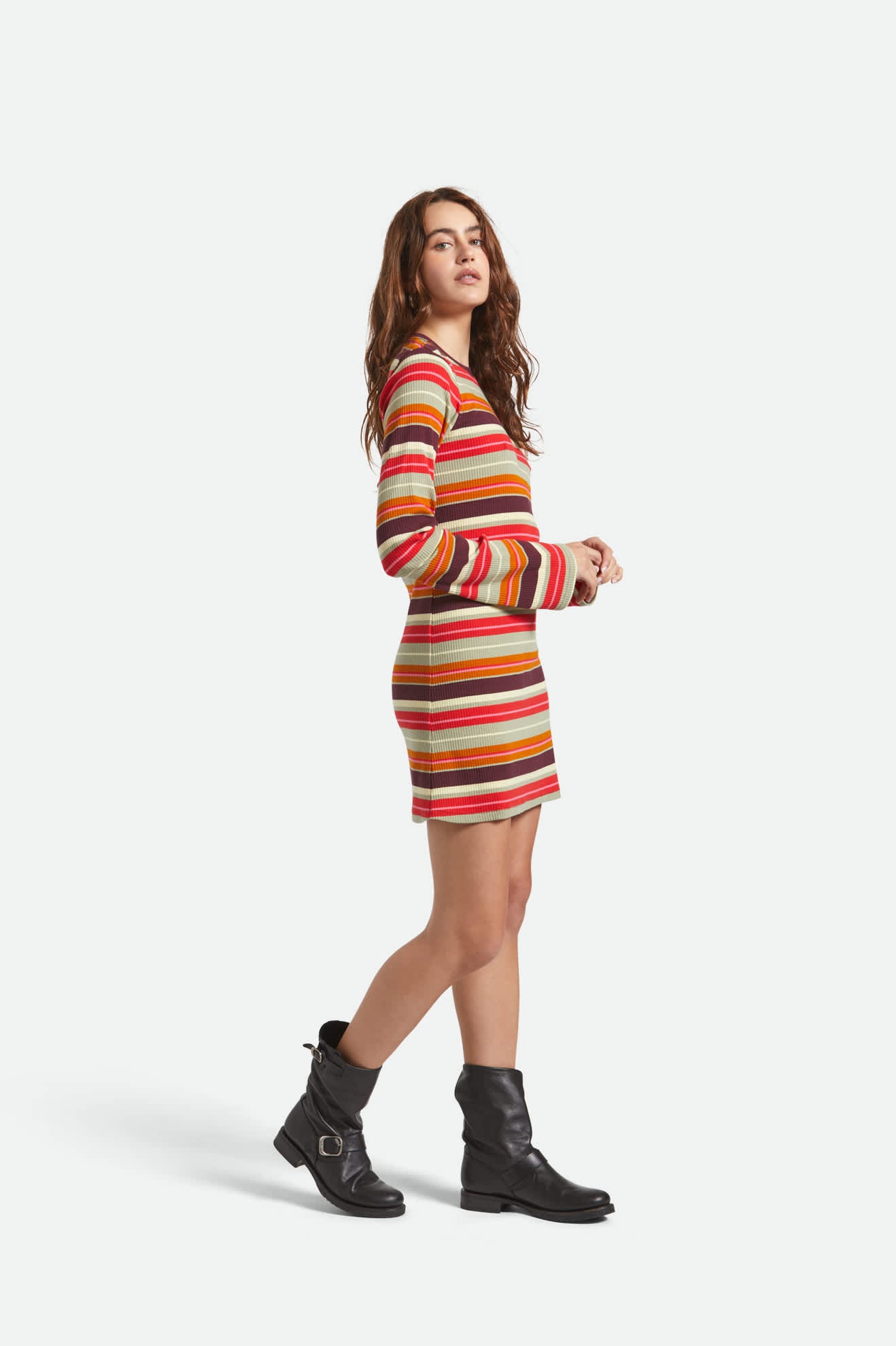 Women's Dolly L/S Knit Dress in the color Multi Stripe - Women's Side View