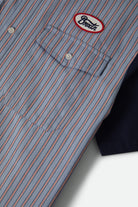 Men's Builders Olson Short Sleeve Shirt in the color Blue Aura Stripe - Additional Laydown image