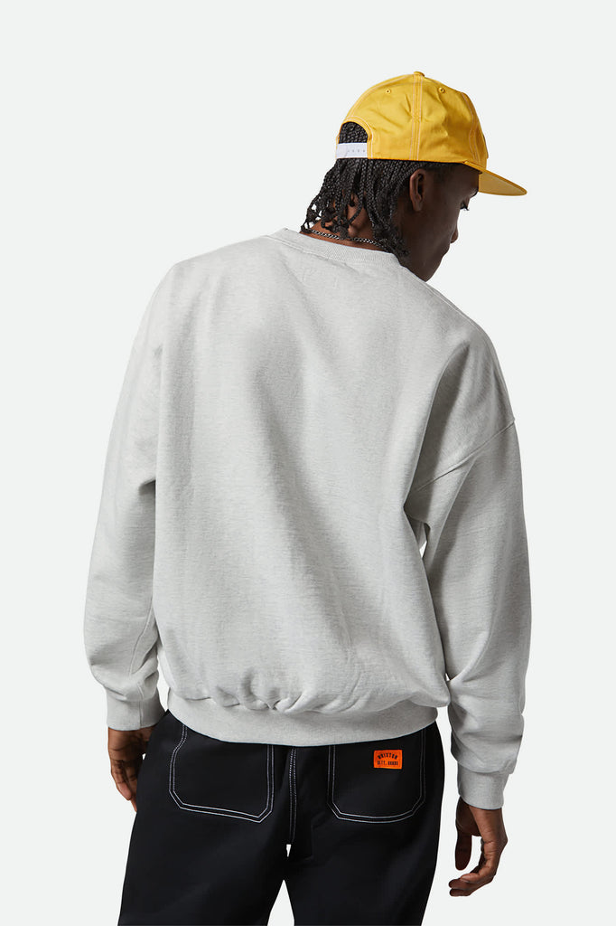 Men's Embroidered Heavyweight Oversized Crew in the color Heather Grey Ash - Men's Back View