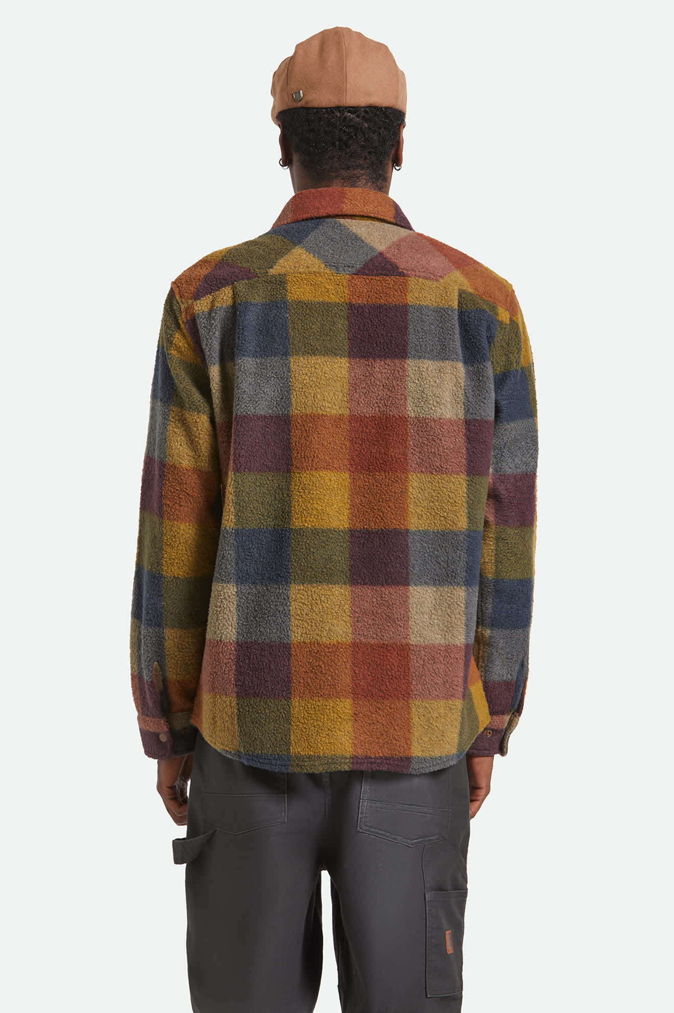 Men's Bowery Arctic Stretch Fleece in the color Rust/Copper Plaid - Men's Back View