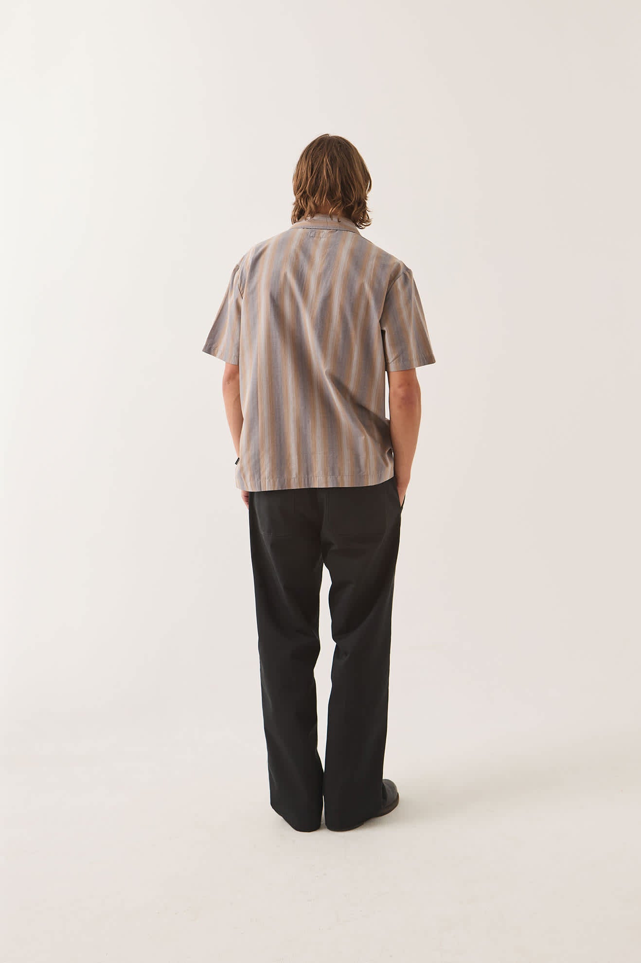 Men's Cru Shirt in the color Charcoal Shadow Stripe - Men's Back View
