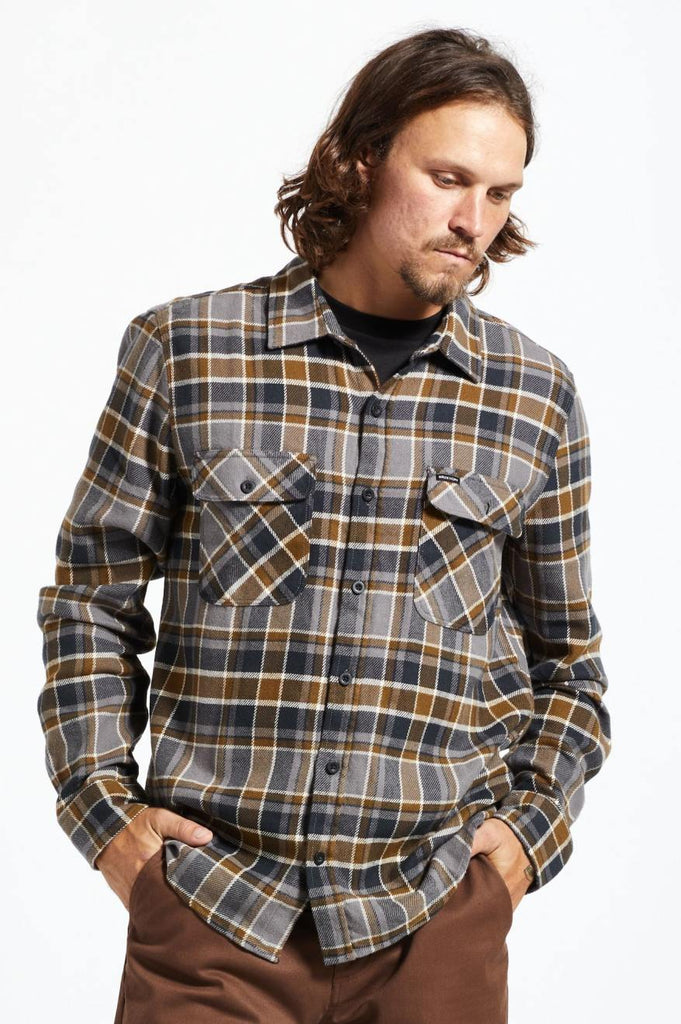 Brixton Bowery L/S Flannel - Black/Desert Palm/Beige