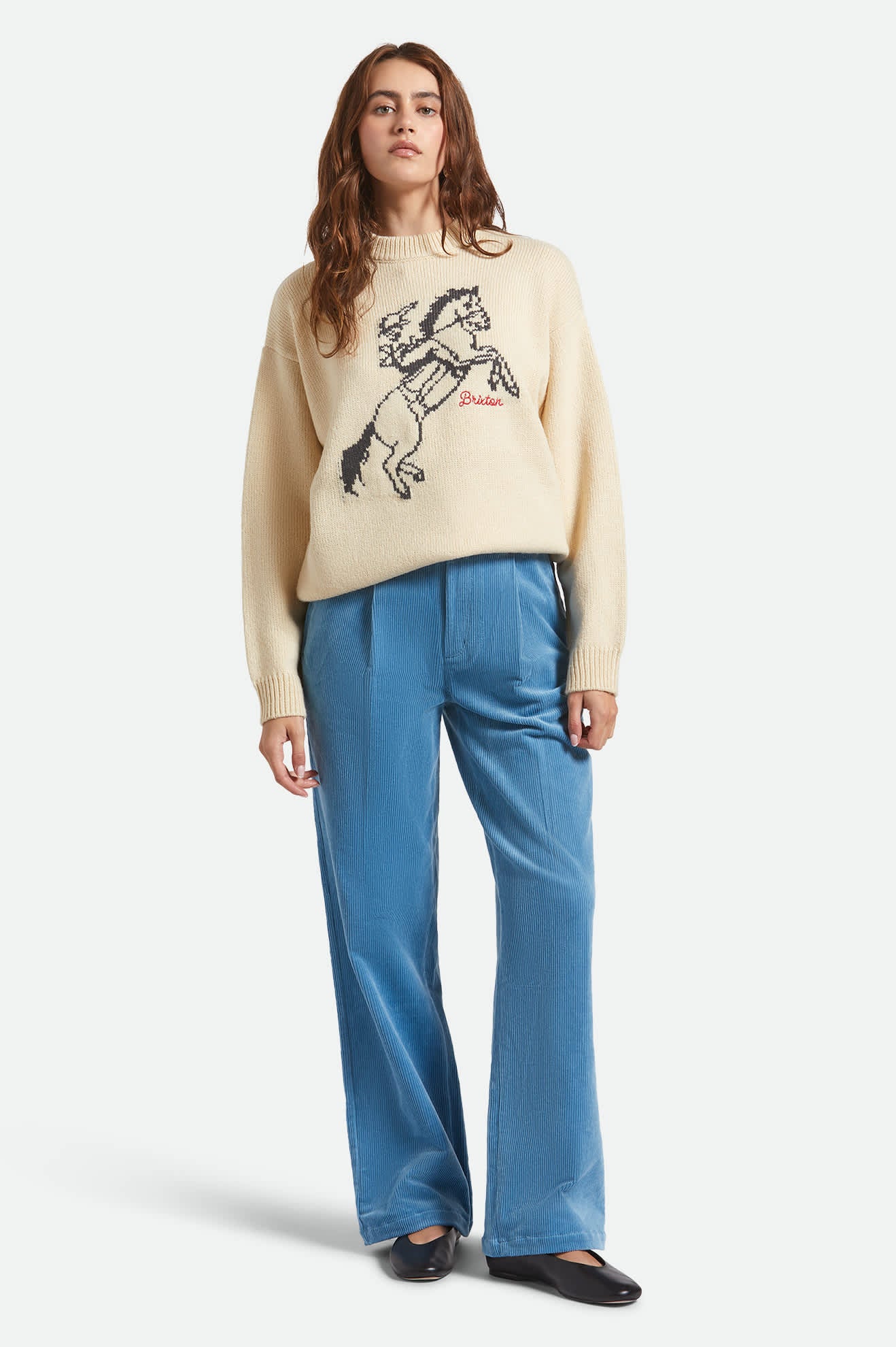 Women's Brixton Ranching Club Crew Sweater in the color Whitecap - Additional Fit image