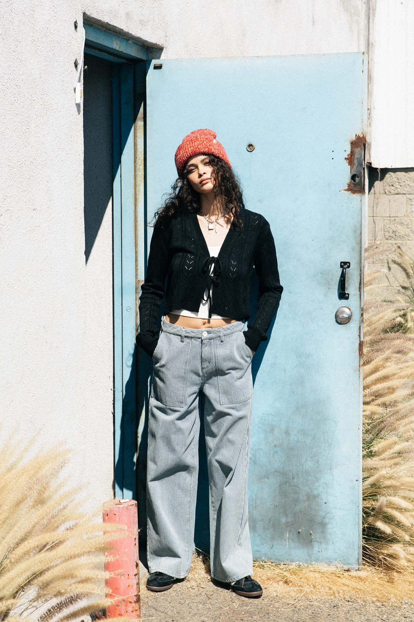 Women's Cropped Pointelle Tie Cardigan in the color Black - Men's Lifestyle image