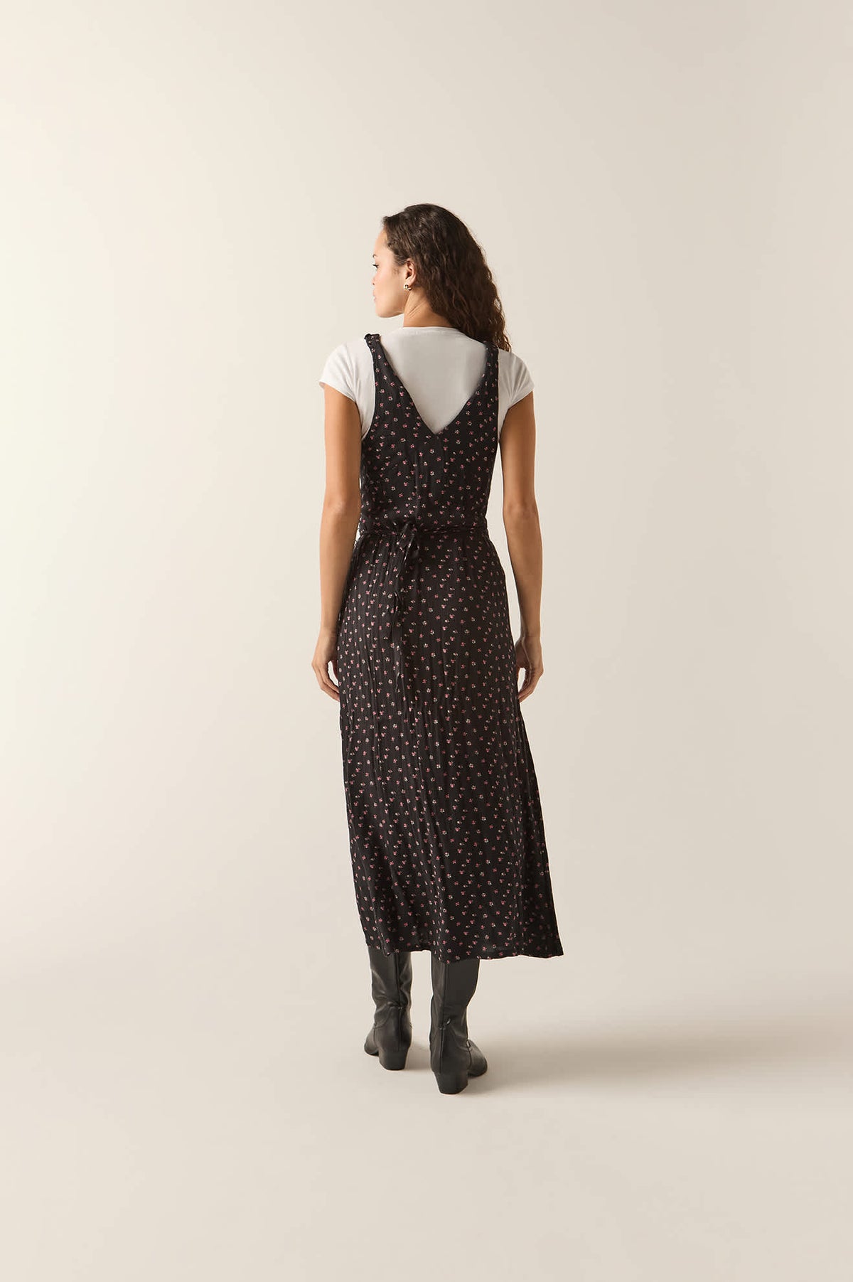 Women's The Molly Silky Dress in the color Black Ditsy Floral - Women's Back View