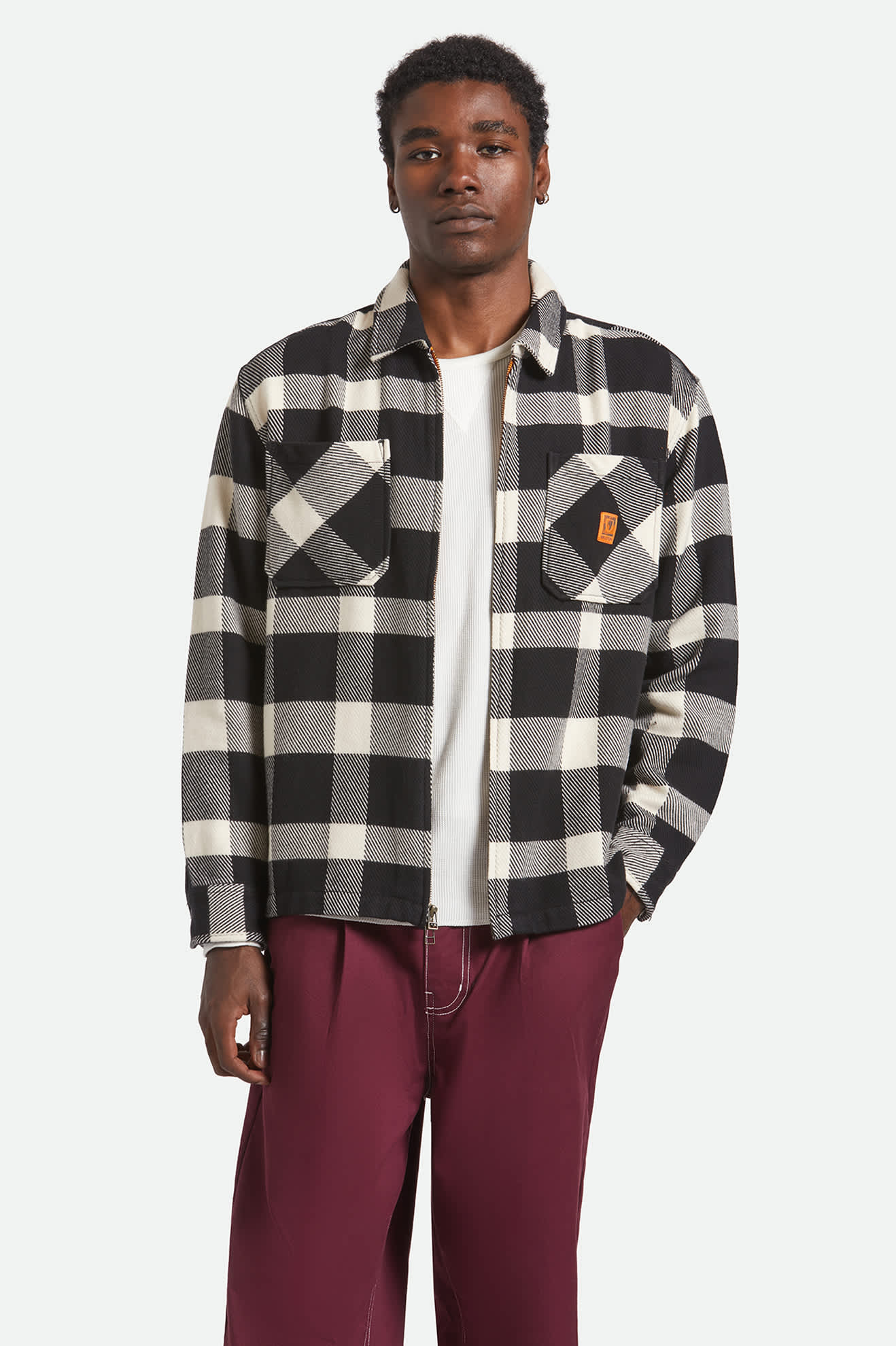 Men's Union Full Zip Flannel in the color Off White/Black - Men's Front View