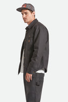 Men's Builders Stretch Flannel Lined Jacket in the color Washed Black/Red - Men's Side View