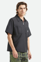 Men's Journey Lightweight 1/2 Zip Cropped Short Sleeve Shirt in the color Black - Men's Side View