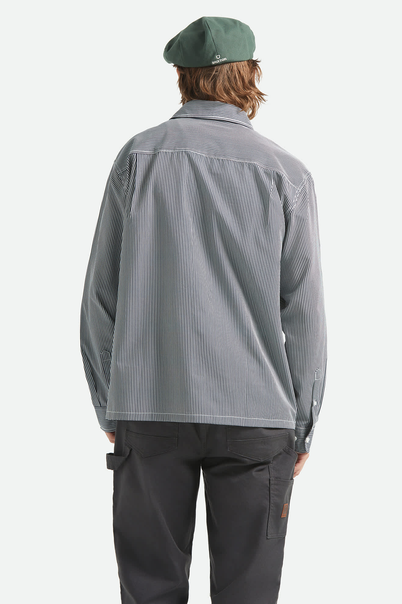 Men's Journey Lightweight Long Sleeve Shirt in the color Navy/White Stripe - Men's Back View