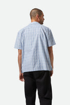 Men's CRU Oxford Plaid Relaxed S/S Shirt in the color Light Blue/White Plaid - Men's Back View