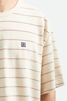 Men's Parsons Stripped Pique Boxy T-Shirt in the color Whitecap/Sea Foam/Pinecone Brown - Additional Fit image