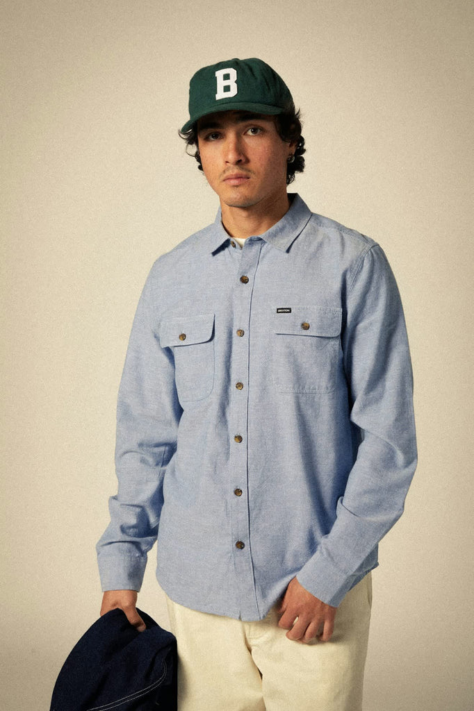 Men's The Daily Cotton L/S Shirt in the color Medium Wash Chambrey - Men's Front View