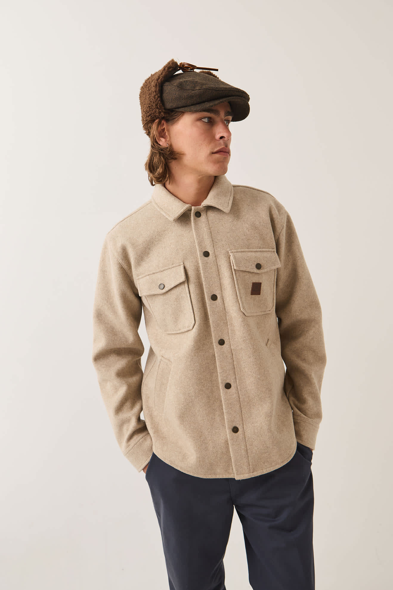 Men's Durham Felted Stretch Jacket in the color Oatmeal - Additional Fit image