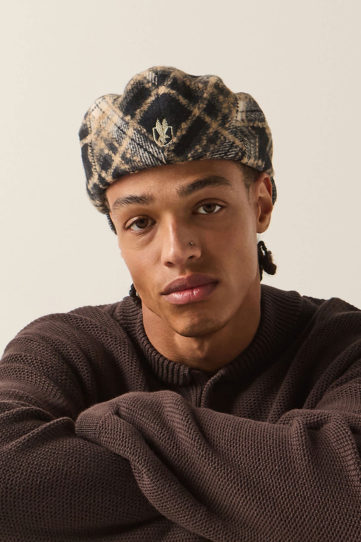 Unisex Century Barrel Snap Cap in the color Navy/Sand/Cream - Men's Front View