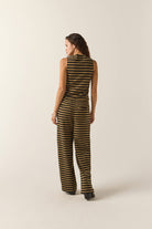 Women's The Audrey Knit Trouser Pant in the color Washed Black/Khaki Stripe - Women's Back View