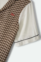 Women's Silky Bowling Button Down Shirt in the color Khaki/Off White/Black Micro - Additional Laydown image
