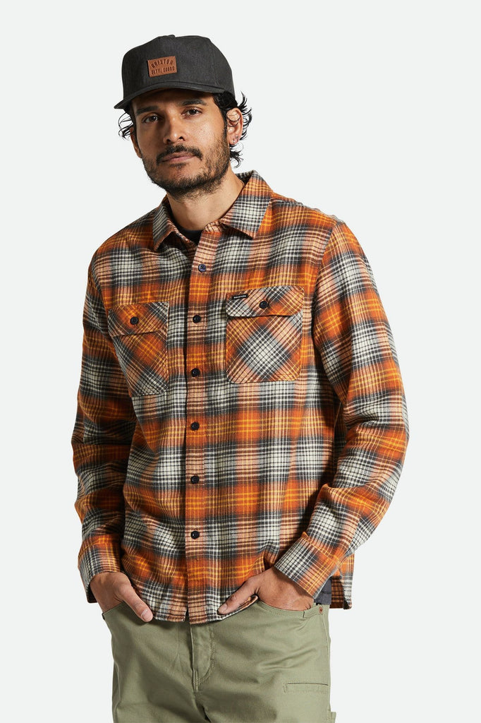 Men's Fit, Front View | Bowery Lightweight Ultra Soft Flannel - Terracotta/Black