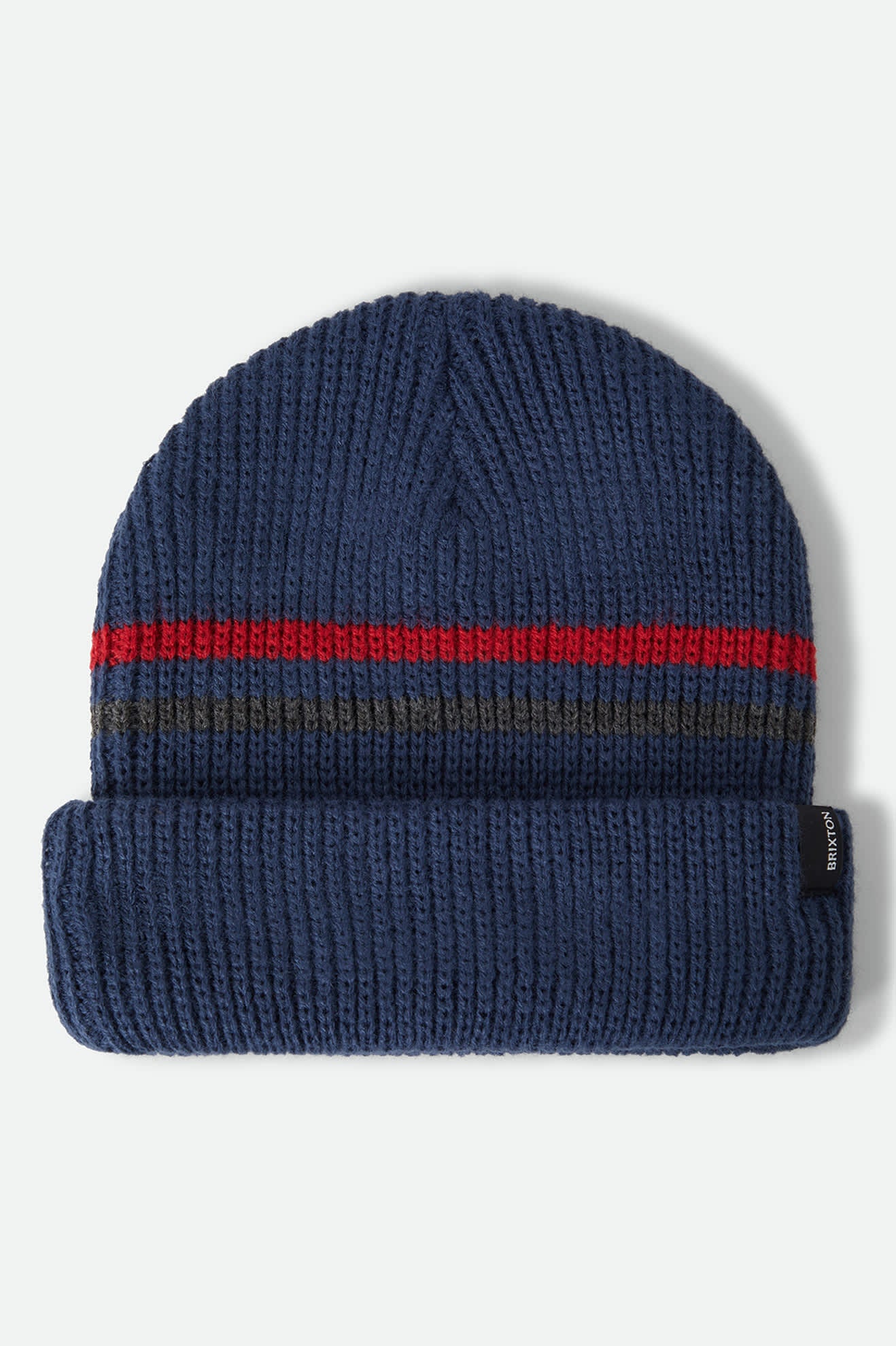 Unisex Chunky Heist Beanie in the color Washed Navy/Heather Grey/Crimson - Front Product View