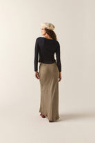 Women's The Molly Silky Skirt in the color Khaki/Off White/Black Micro - Women's Back View
