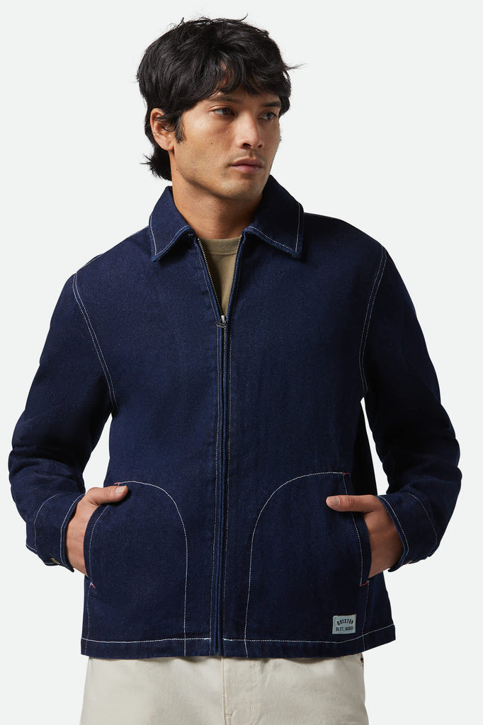 Men's Mechanic Garage Jacket in the color Rinse Denim - Men's Front View