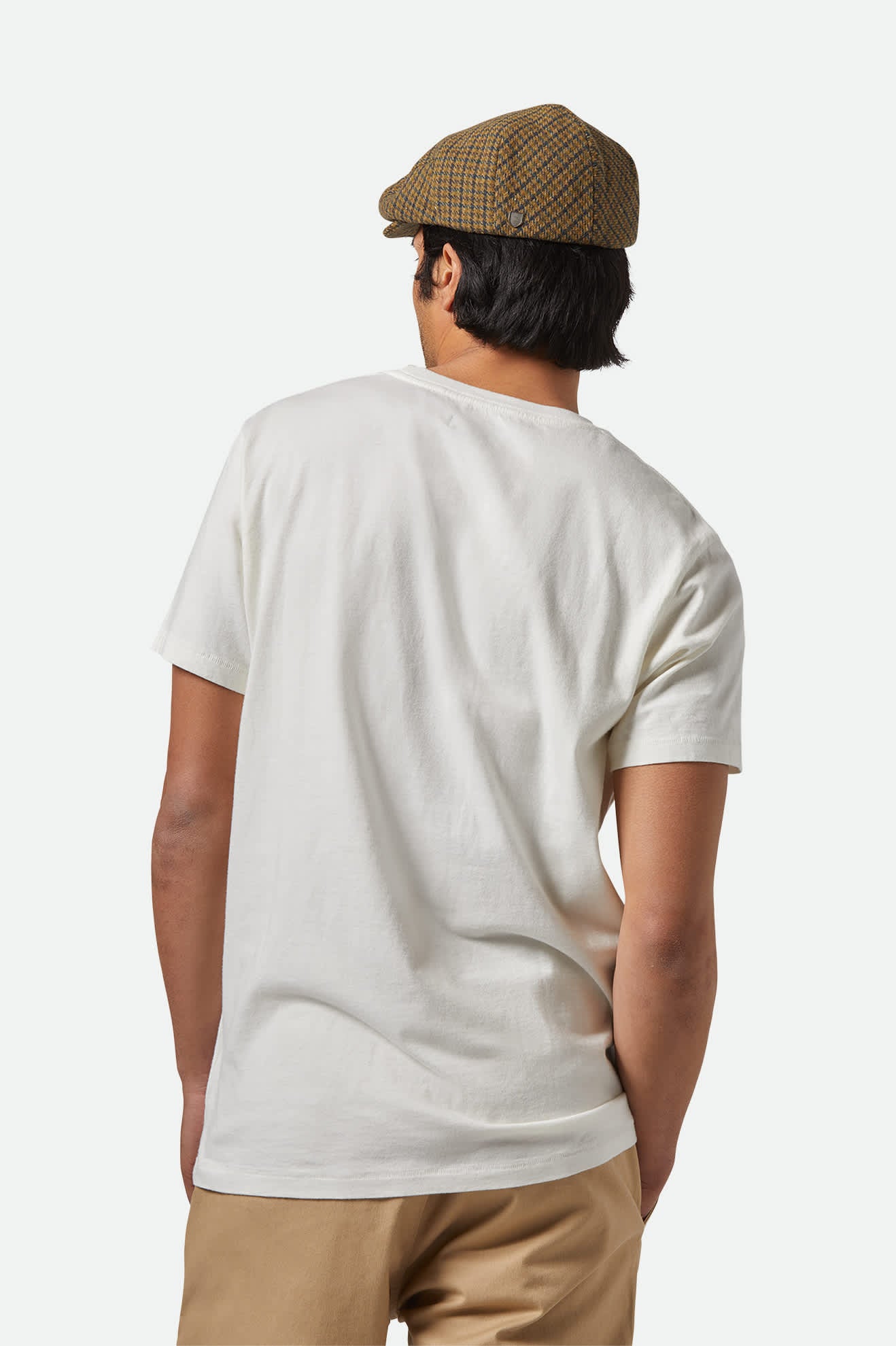 Unisex Hooligan Lightweight Flat Cap in the color Tan/Brown/Rust Houndstooth - Men's Back View