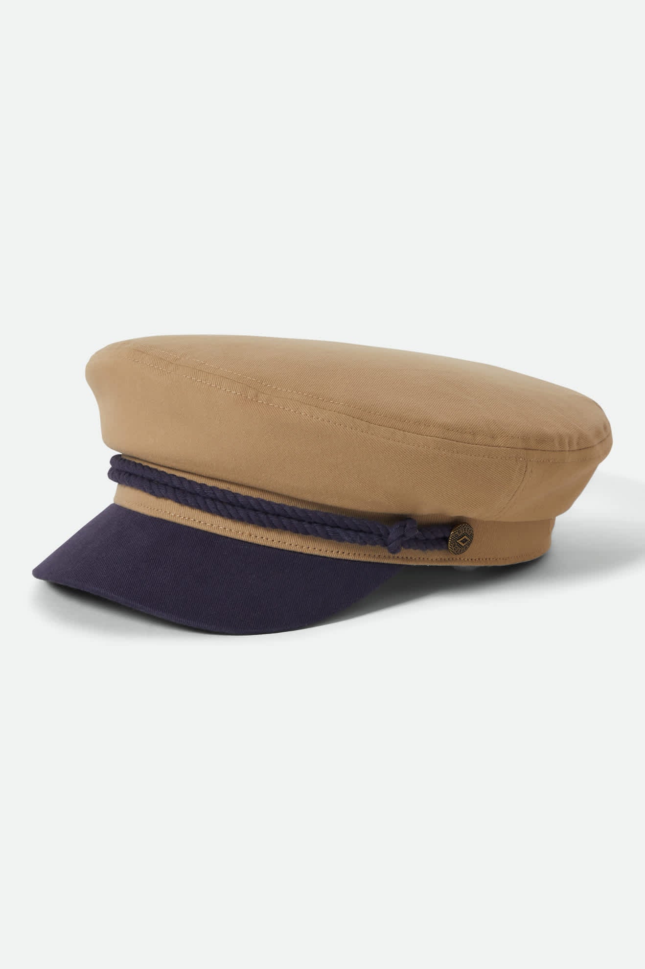 Unisex Fiddler Fisherman Cap in the color Sand/Washed Navy - Front Product View