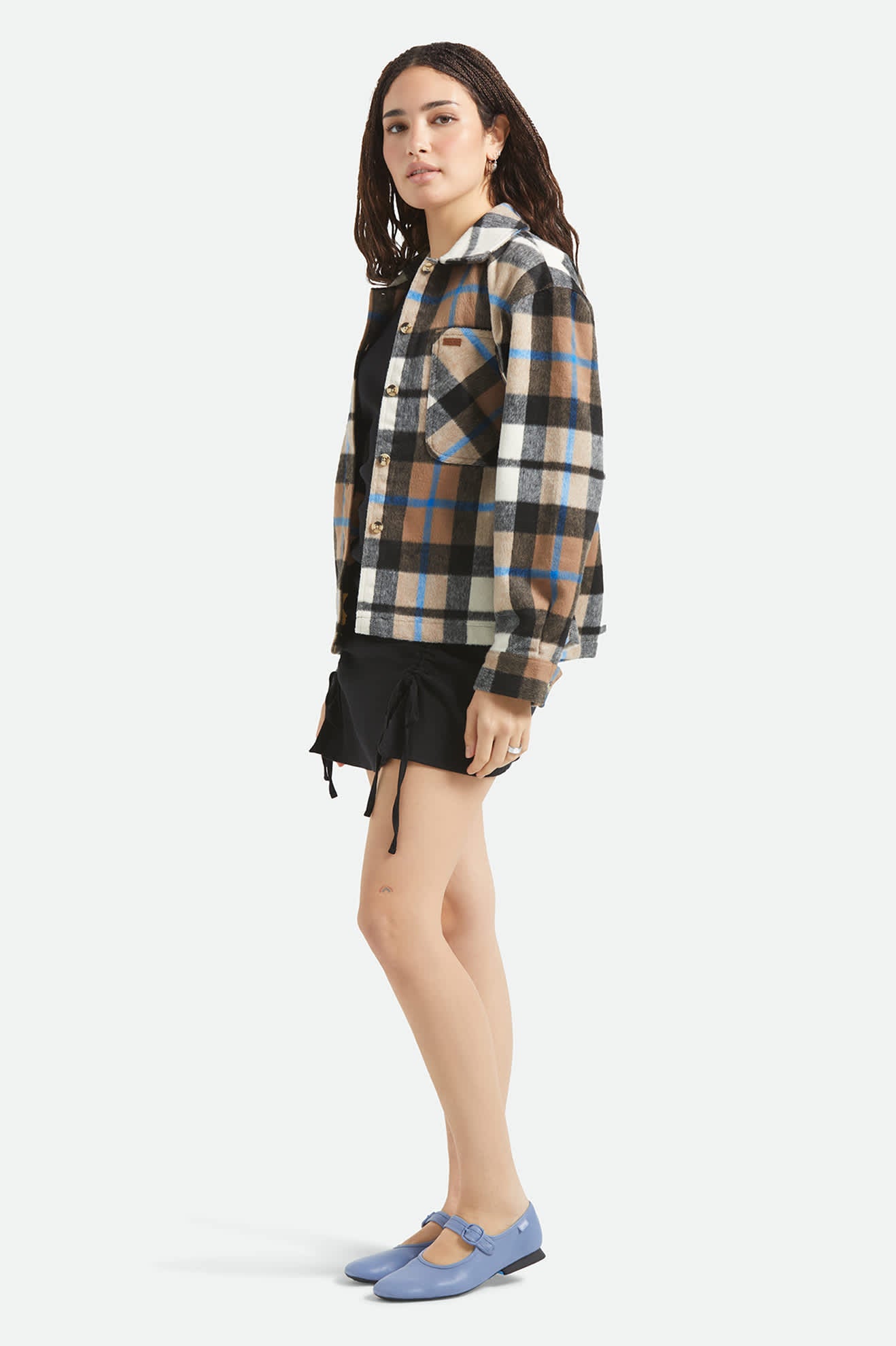 Women's Bowery Women's Soft Brushed Flannel in the color Washed Black/Sand - Women's Side View