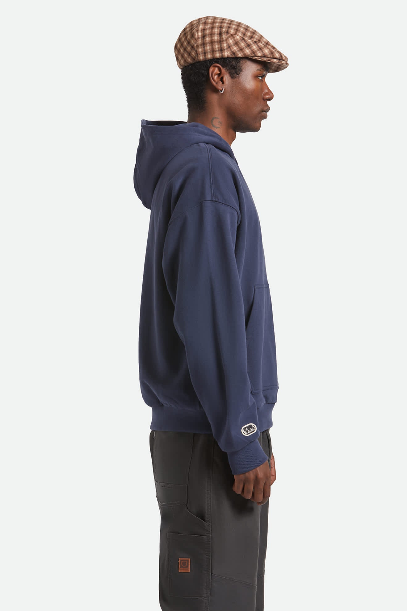 Men's Embroidered Heavyweight Oversized Hoodie in the color Mood Indigo - Men's Side View