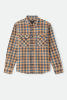 Men's Bowery Flannel in the color Khaki/Blue - Front Product View