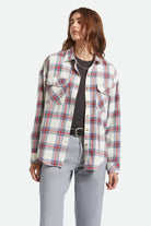 Women's Bowery Vintage Overshirt in the color Off White/Berring Sea/Red - Women's Front View