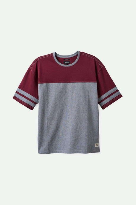 Brixton Men's Varsity Heavyweight Football T-Shirt - Heather Grey/Cordovan Red | Main