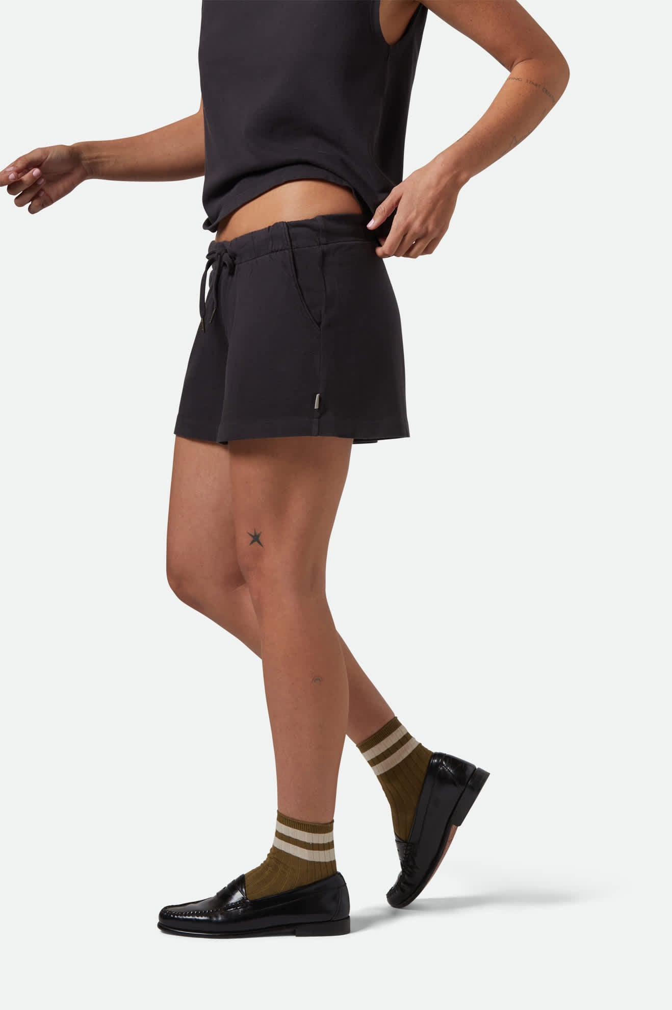 Women's Carefree Organic Garment Dyed Lounge Short in the color Black - Women's Side View