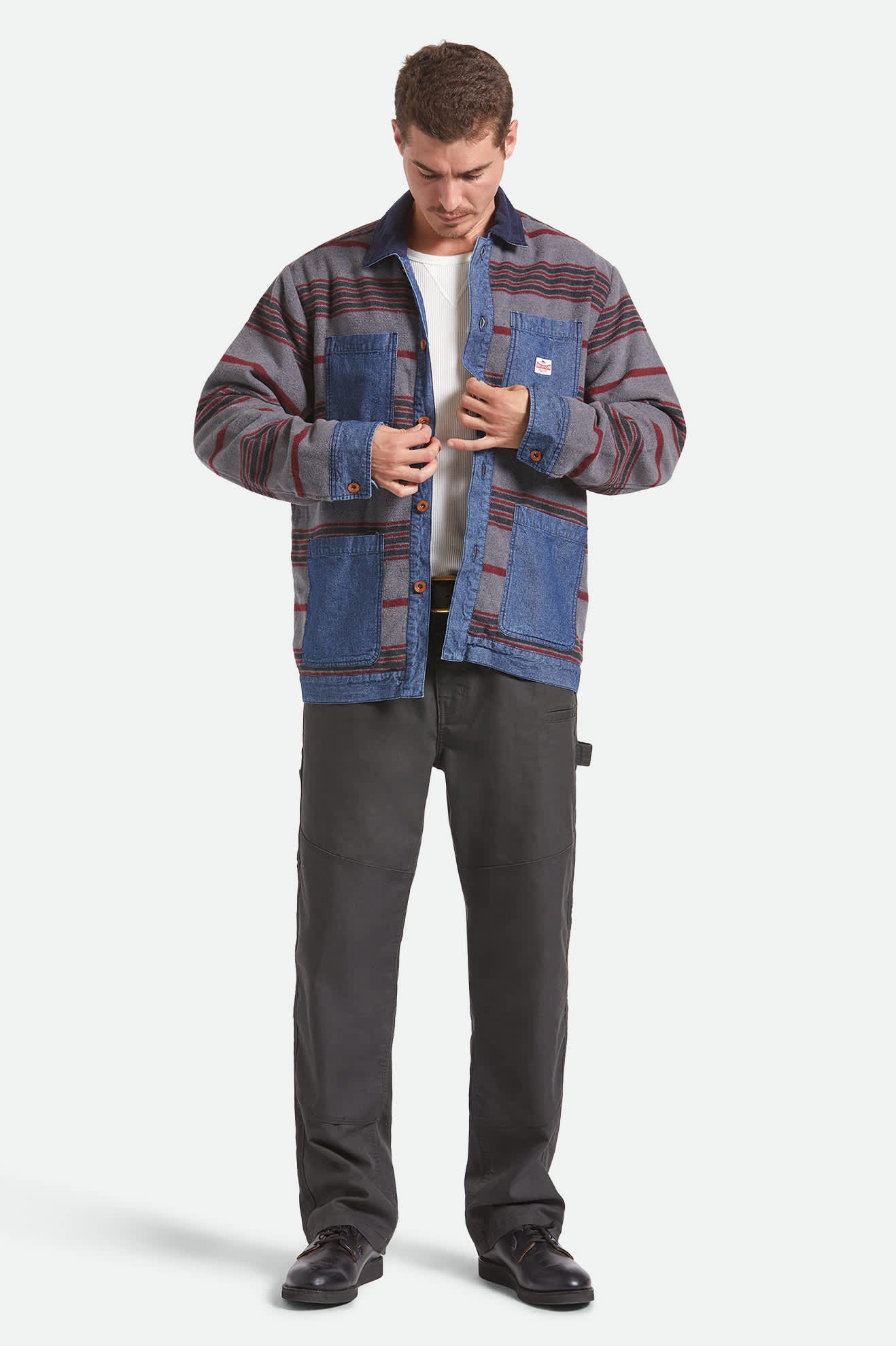 Men's Altered Threads Chore Coat in the color Medium Wash Denim - Additional Fit image
