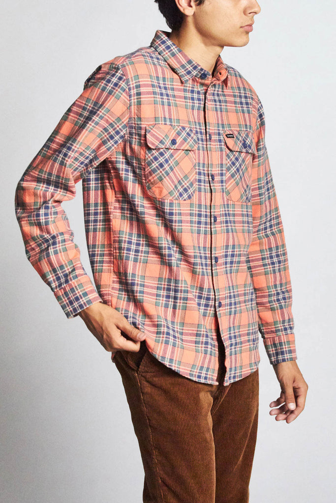 Brixton Bowery L/S Flannel - Salmon/Navy