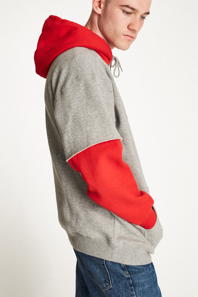 Brixton Rogers 2Fer Hood Fleece - Heather Grey/Red