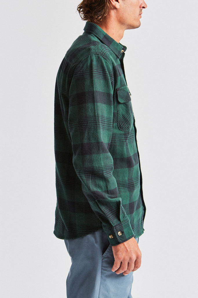 Brixton Bowery L/S Flannel - Black/Green