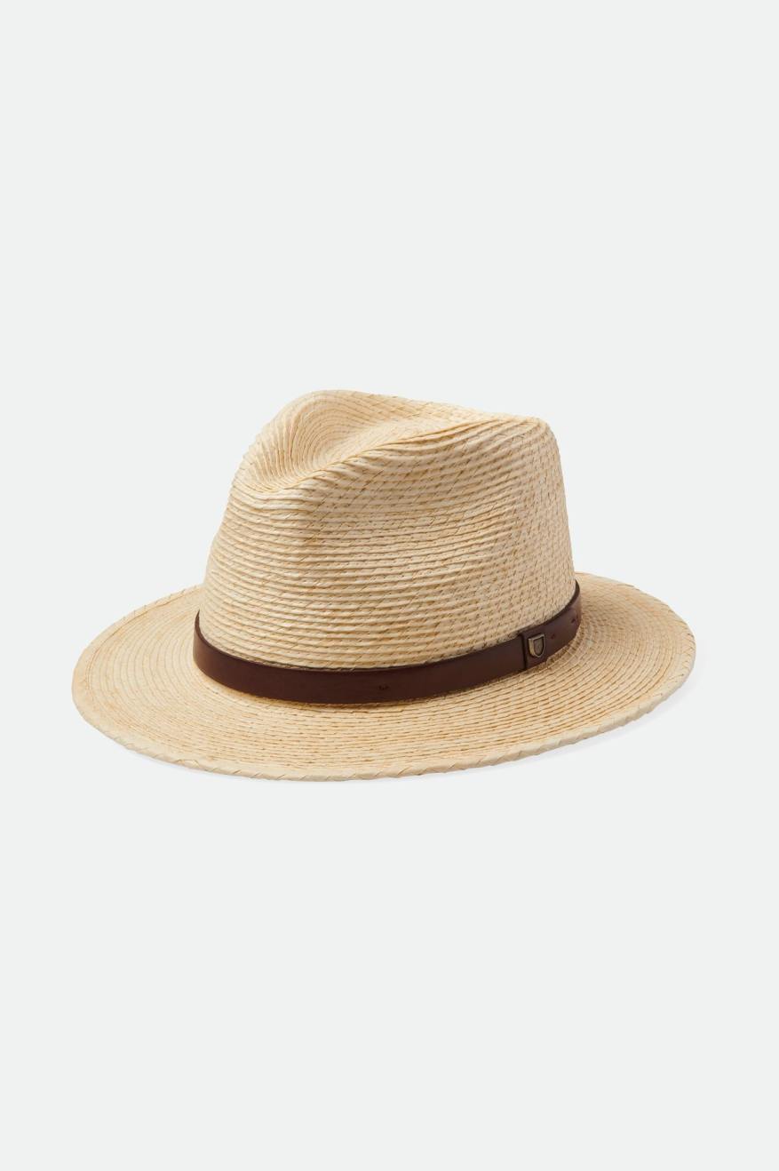 Brixton Unisex Messer Straw Fedora - Natural/Brown | Profile