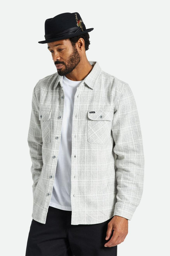 Brixton Bowery Heavyweight L/S Flannel - Heather Grey/Off White