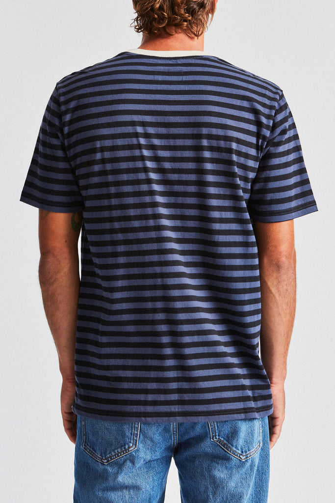 Brixton Hilt Mini Stripe S/S Knit - Black/Washed Navy