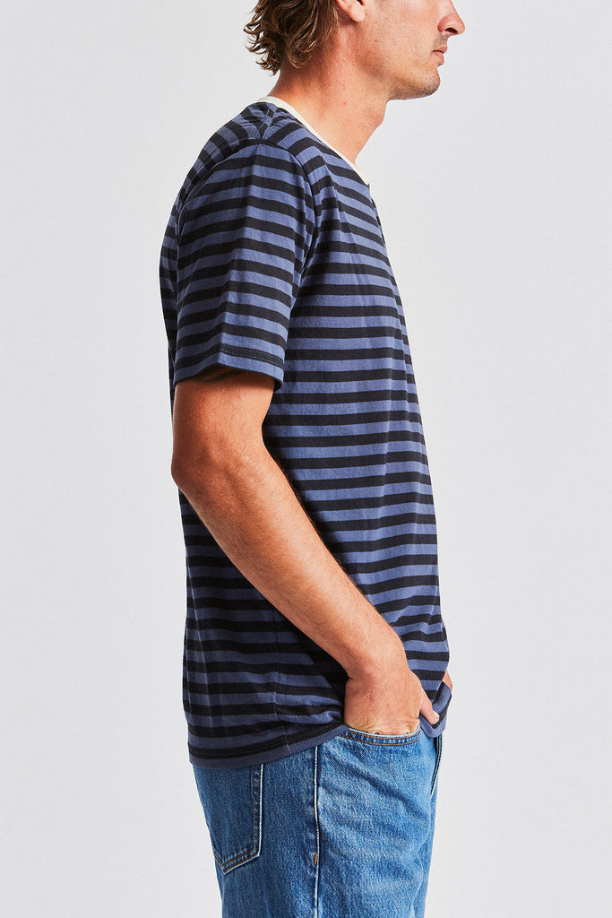 Brixton Hilt Mini Stripe S/S Knit - Black/Washed Navy