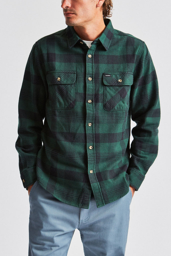 Brixton Bowery L/S Flannel - Black/Green