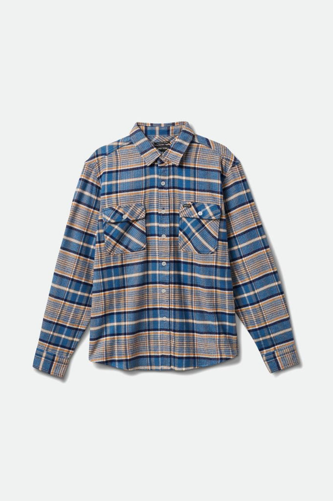 Brixton Bowery Stretch Water Resistant Flannel - Blue Heaven/Paradise Orange/Off White