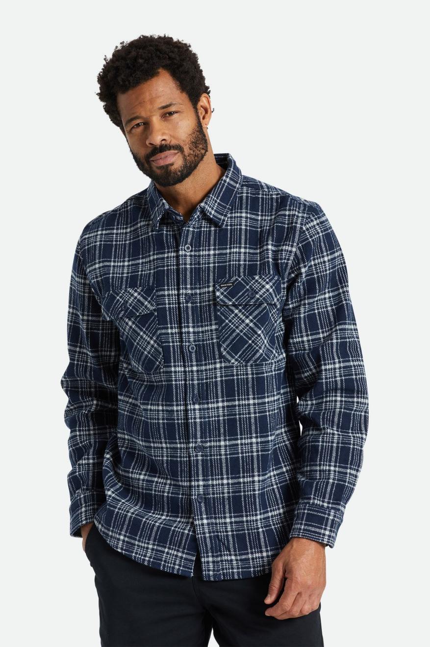 Bowery Heavy Weight L/S Flannel - Navy/Grey – Brixton Europe