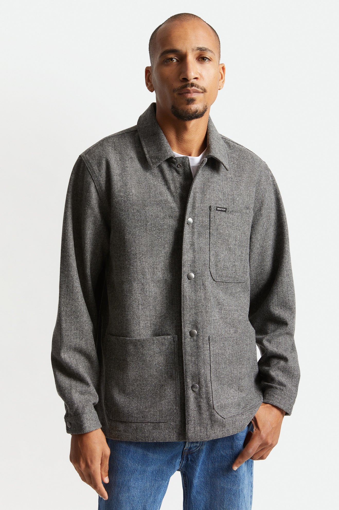 Men's Survey Chore Coat Black/Grey Herringbone – Brixton Europe