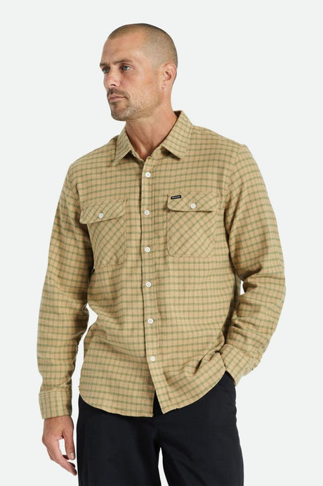 Bowery Stretch L/S Utility Flannel - Beige/Military Olive