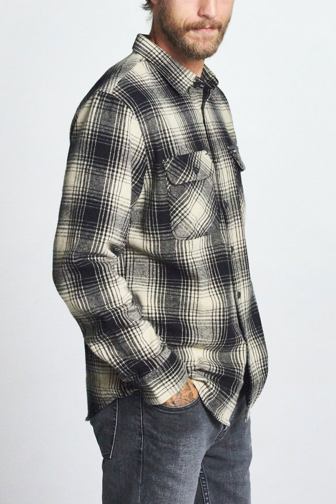 Brixton Bowery L/S Flannel - Black/Bone