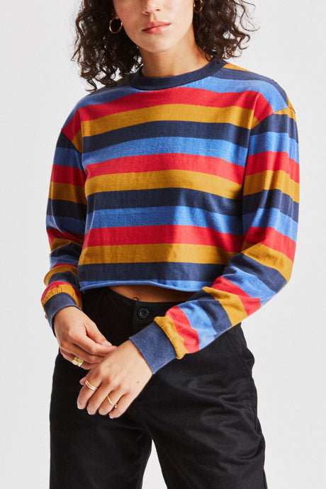 Emily L/S Crop Tee - Navy/Red